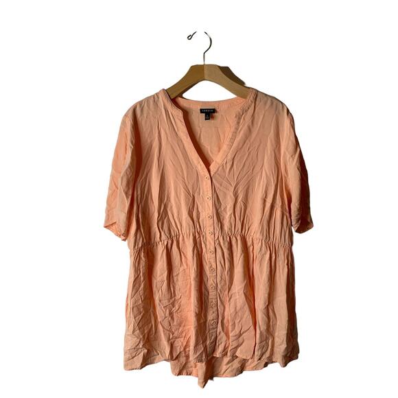 Torrid Plus 1X Babydoll Challis Tie Sleeve Top in Peach Mimosa - Picture 2 of 6